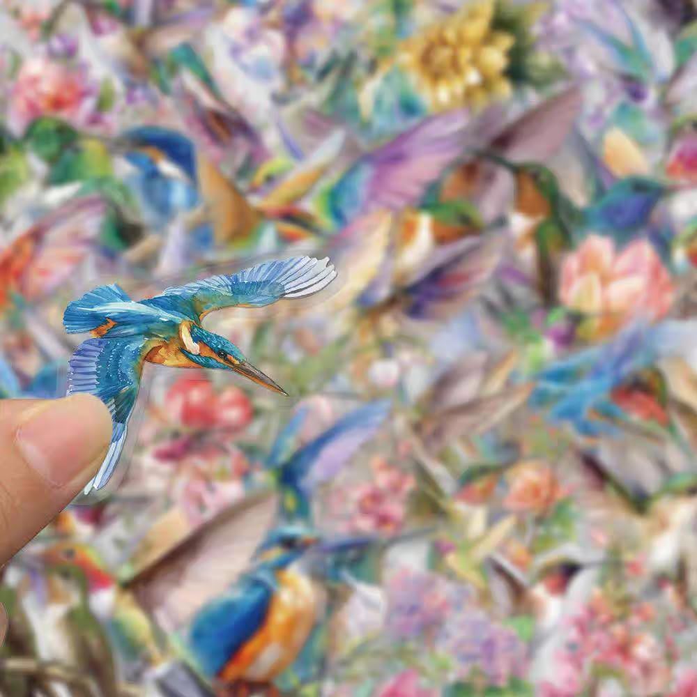 S.A.V.I 50 Pcs Hummingbird Floral Stickers Set, Waterproof Vinyl Decals