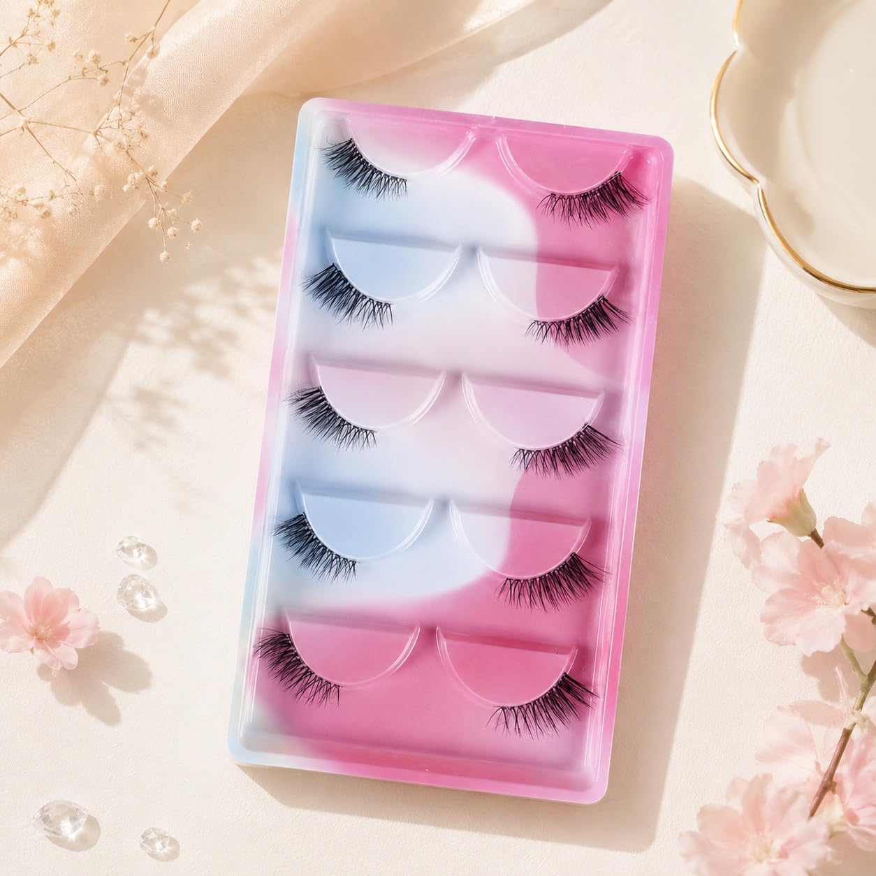 S.A.V.I Half False Eyelashes 5 Pairs Natural Wispy 18mm | Weightless Feel, Outer Corner Lashes, Reusable, Everyday & Party, Soft Band