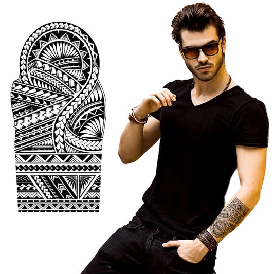 S.A.V.I Temporary Tattoo For Men and Women, Totem Tribal Cool Design, Realistic Tattoos Stickers, Black Color, For Unisex, Size -21x10CM