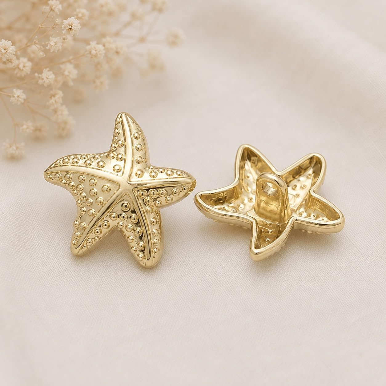 S.A.V.I Golden Starfish Shank Buttons 22.5mm for Sewing & Crafts | Set of 6, Sculpted Sea Star Design, Gold Tone Finish, For Blazers & Jackets, DIY Embellishment
