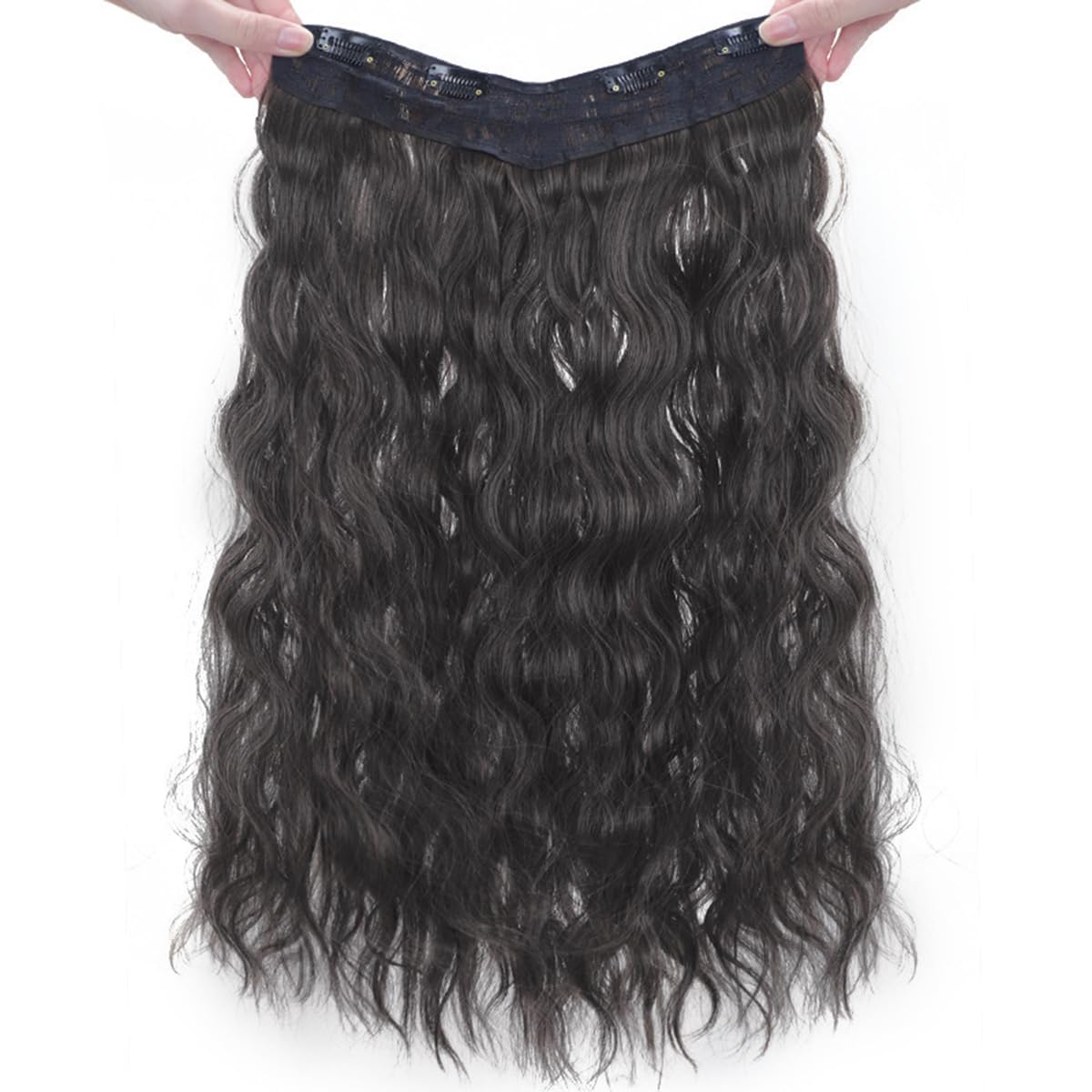 S.A.V.I Natural Black Clip-In Hair Extension for Women, 65 cm Long Wavy Curly Hair Patch with 5 Secure Clips, Synthetic Fiber Volumizer, Reusable Hairpiece for Daily, Party & Styling