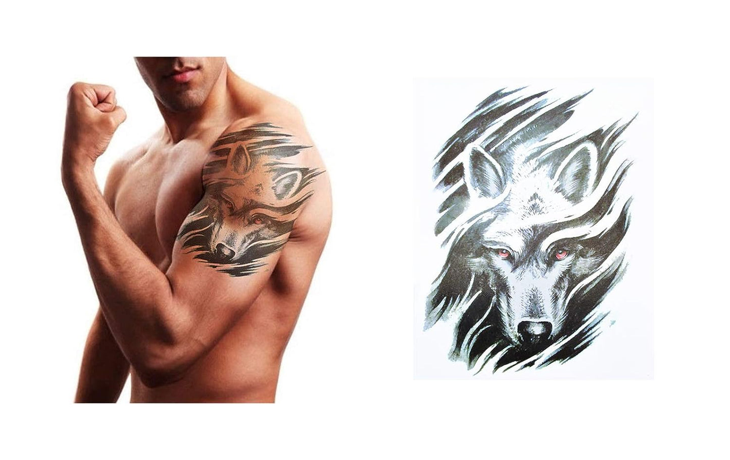S.A.V.I Temporary Tattoo For Girls Men Women 3D Big Wolf Face Sticker Size 21x15cm - 1pc.