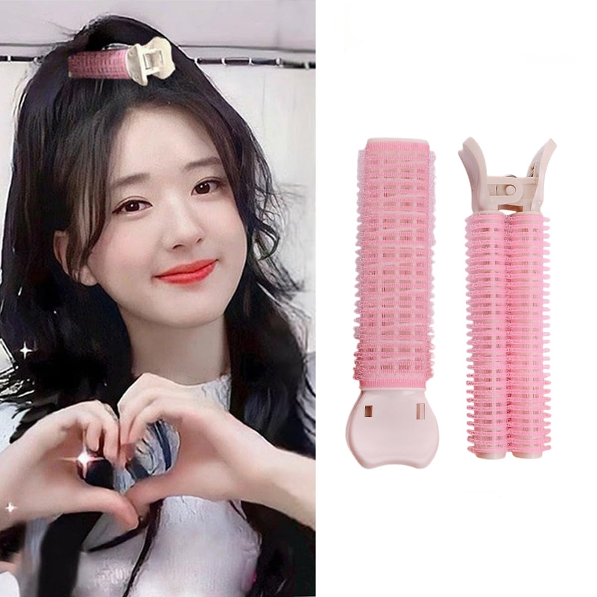 S.A.V.I Pink Hair Volumizing Roller Clip for Women | 2 PCS Long Cylindrical Velcro Curlers with Clamp | Lightweight Self-Grip Bangs Lifter & Root Volume Styling Tool
