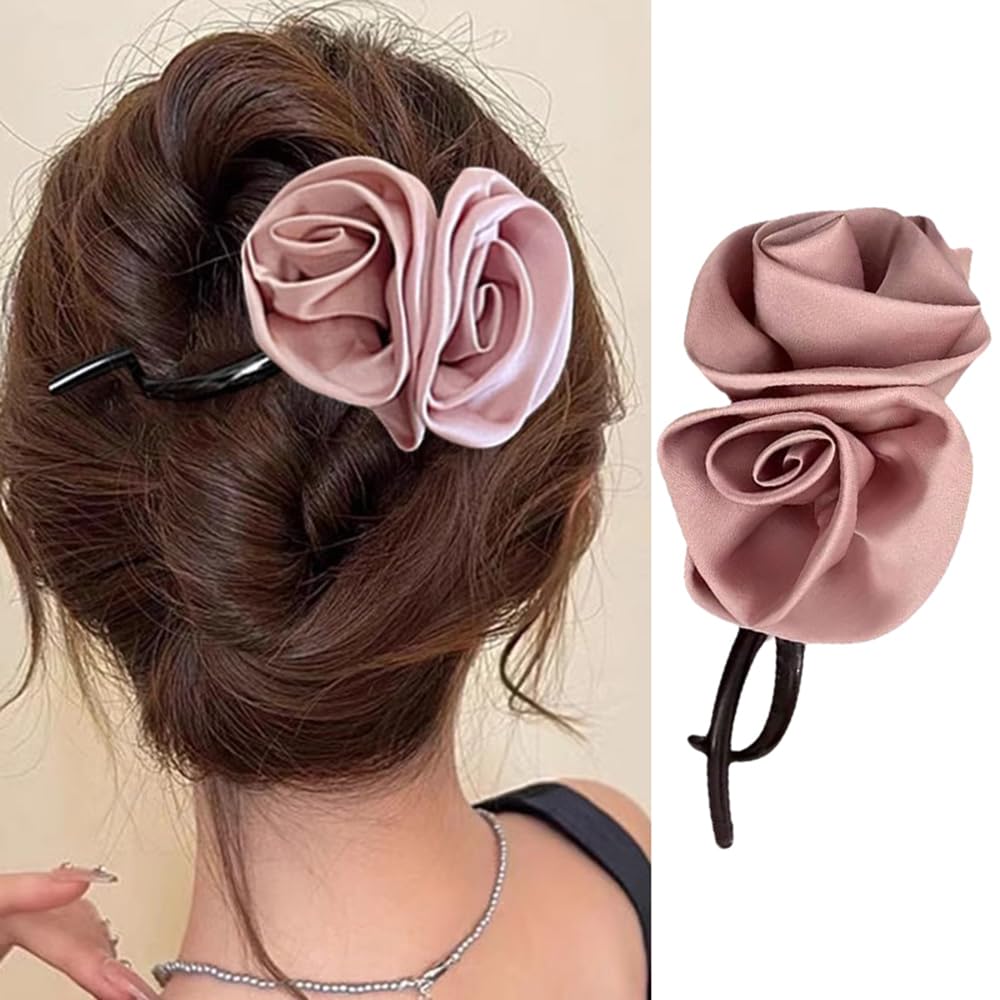 S.A.V.I Pink Rose Hair Clip for Women  Girls | Satin Floral Claw Clip | Elegant  Durable Hair Accessory | Strong Grip Hair Clutcher for Stylish Hairstyles | Perfect for Daily, Party  Wedding