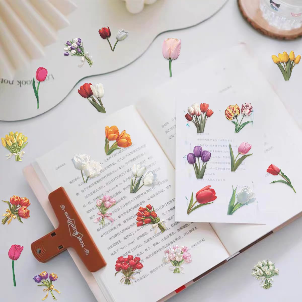 S.A.V.I 50 Pcs Tulip Flower Stickers Set, Waterproof Vinyl Decals