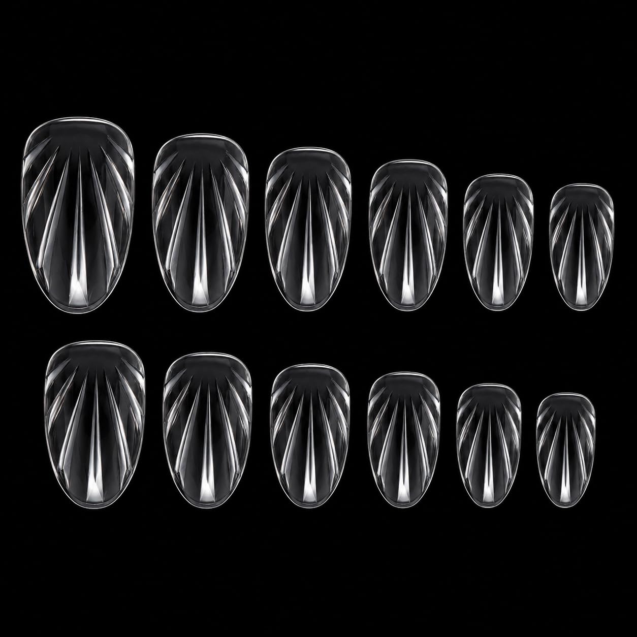 S.A.V.I Clear 3D Mermaid Shell Short Almond False Nails 140 Pcs | 12 Sizes Included, Flexible ABS Material, Natural Fit, Reusable DIY Manicure, Salon Finish