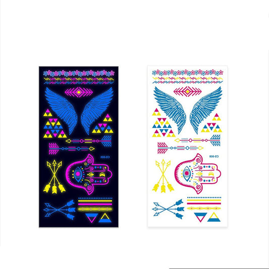S.A.V.I Neon Temporary Tattoos, Glow UV Neon Body Face Skin Tattoo, Wings, Arrows, Evil Protection Tattoos Flash Fake Waterproof Tattoo Stickers for Women Men Girls Body Art, Size- 21x10.5CM