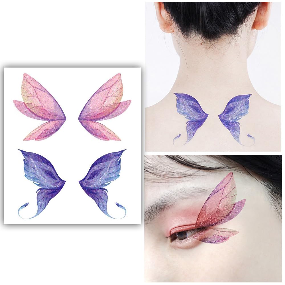S.A.V.I Glitter Butterfly Fairy Wings Tattoo - Waterproof Eye/Face/Body Makeup Sticker for Women  Girls - 1 Sheet
