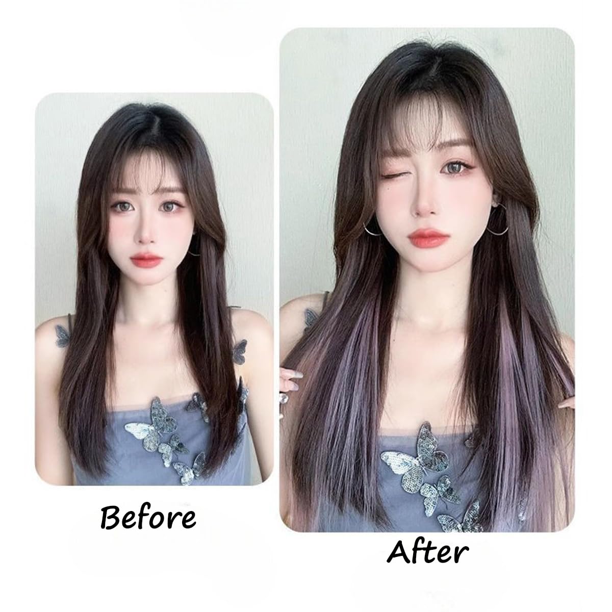 S.A.V.I Dirty Pink Clip-In Hair Extension 60 cm | Synthetic Silk Fiber Hair Patch for Women | Invisible 4-Clip One Piece | Seamless Straight Layered Highlight Streaks | Instant Volume & Length