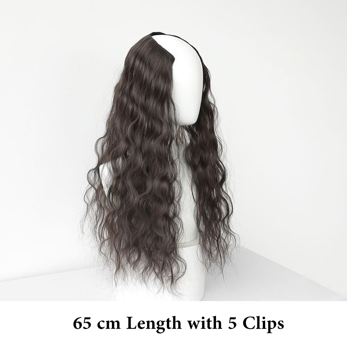 S.A.V.I Natural Black Clip-In Hair Extension for Women, 65 cm Long Wavy Curly Hair Patch with 5 Secure Clips, Synthetic Fiber Volumizer, Reusable Hairpiece for Daily, Party & Styling