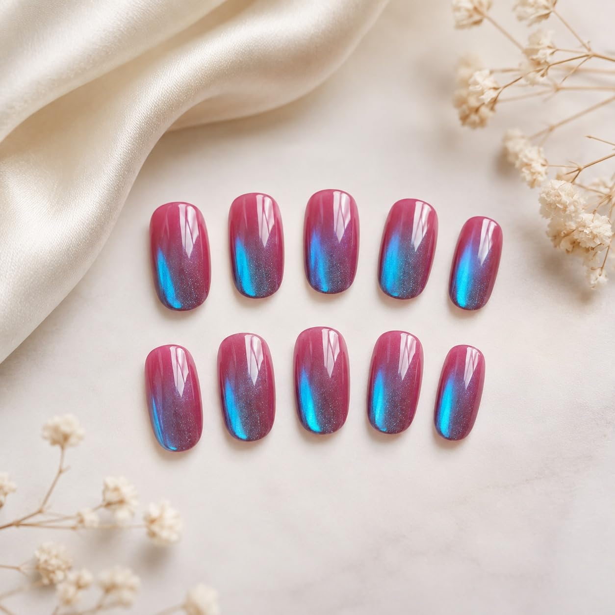 S.A.V.I Press on Nails Berry Blue Medium Round Tips 24 Pcs