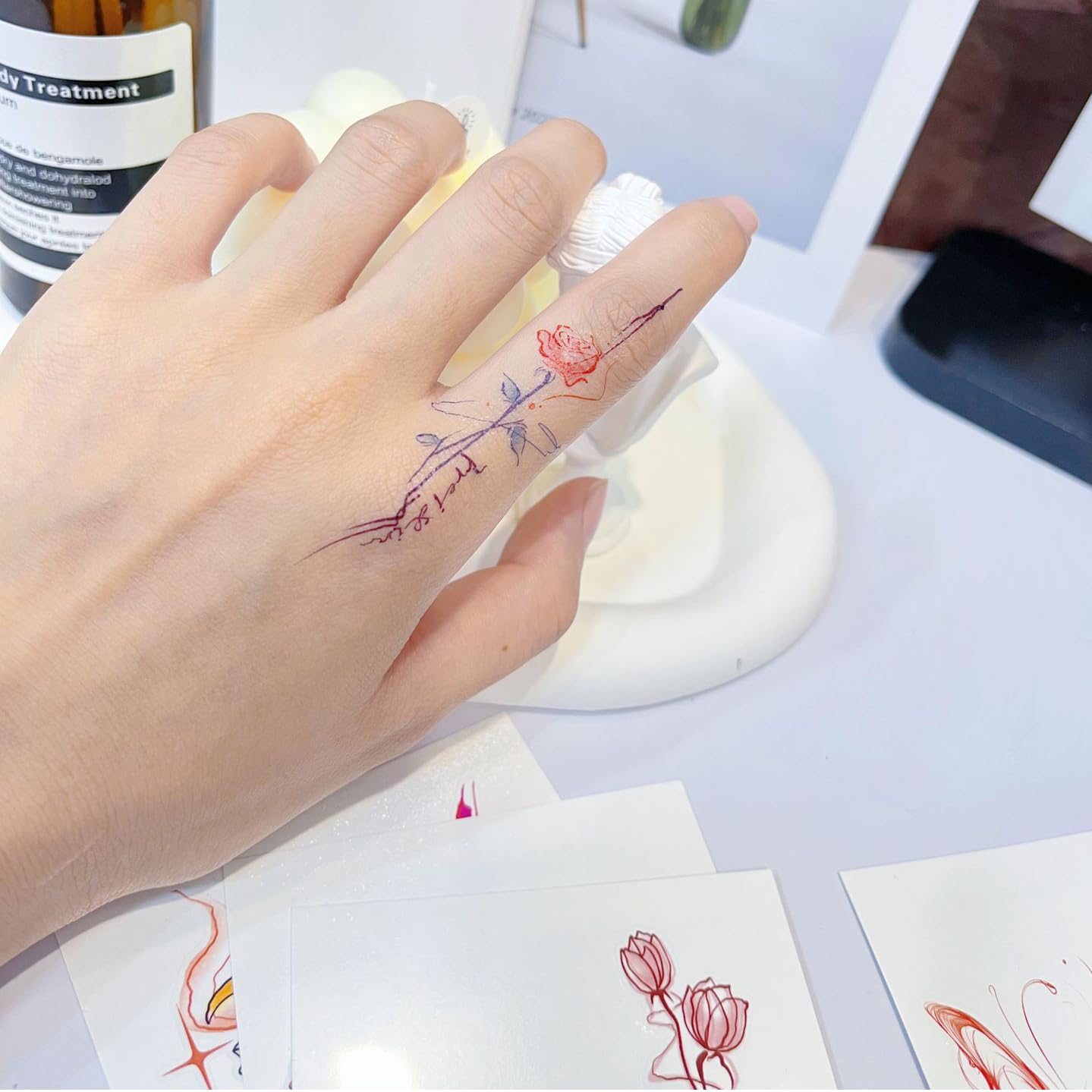 S.A.V.I Rose Vine Multicolour Temporary Tattoo Sticker – 1 Pc Finger/Hand/Arm Waterproof Safe Non-Toxic Floral Line-Art Body Decal, Easy Apply & Remove, Long-Lasting for Women & Girls (64)