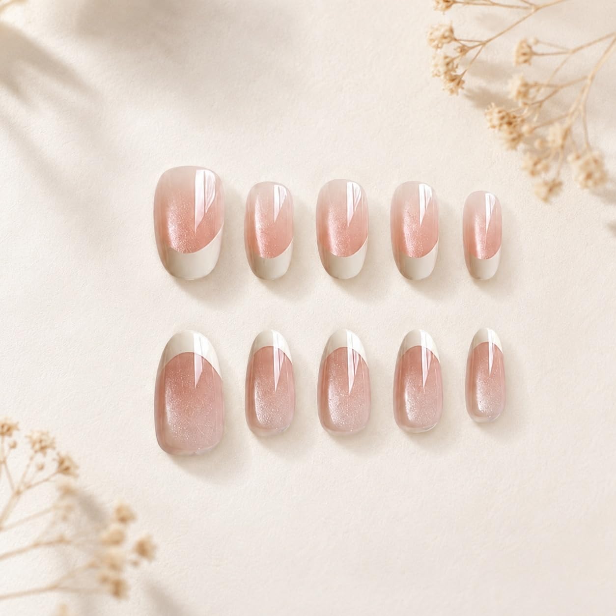 S.A.V.I Press on Nails Short Round Peachy Nude Shimmer 30 Pcs