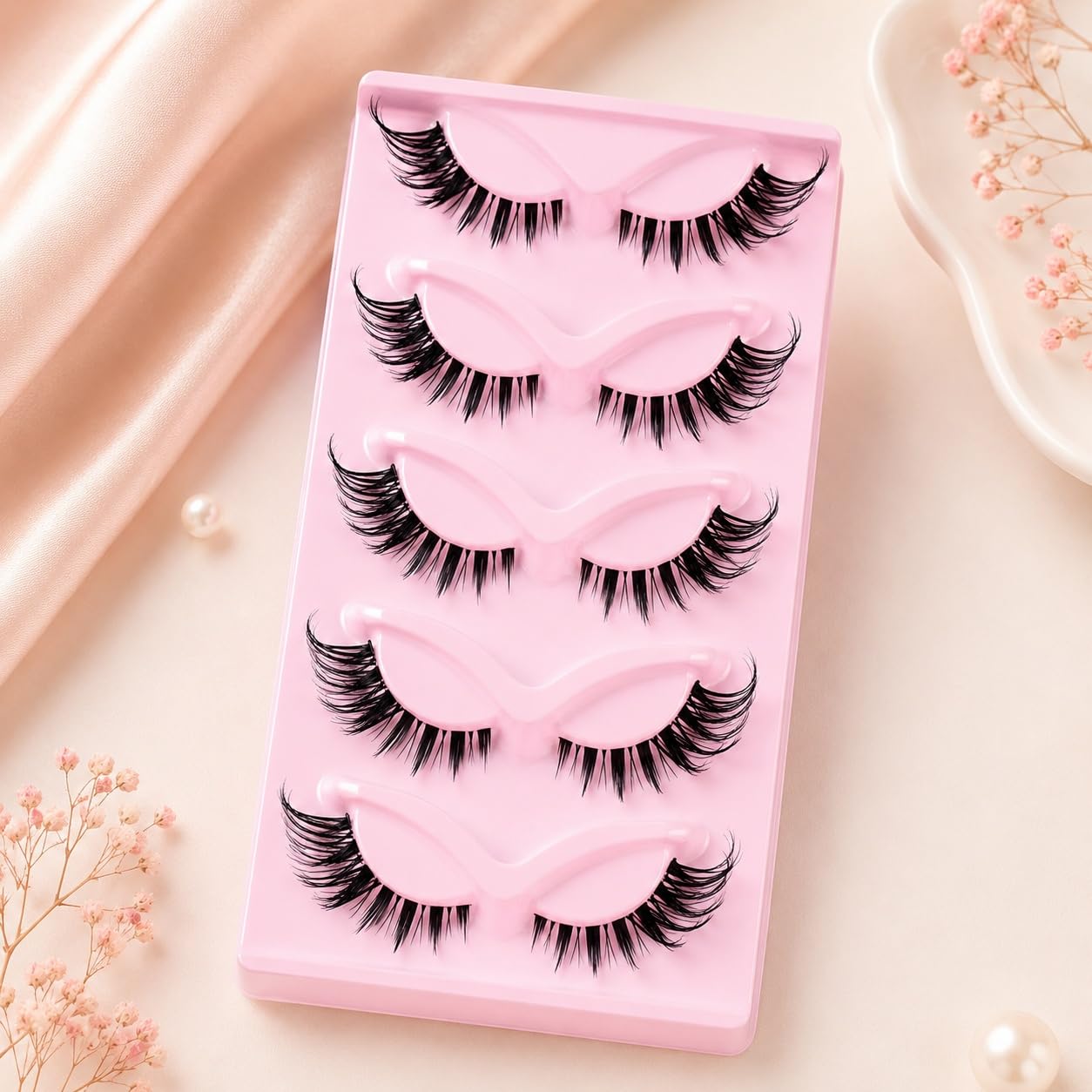 S.A.V.I False Eyelashes 5 Pairs Natural Look Soft Black Wispy | Soft Black Wispy Full Strip Lashes for Women, Reusable Everyday Party Makeup, Comfortable Flexible Band, Glue Not Included