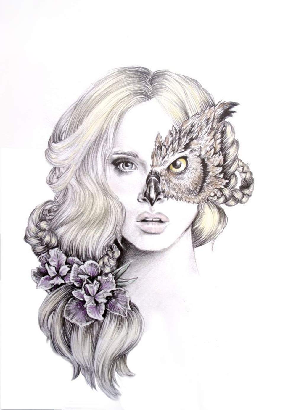 S.A.V.I Temporary Tattoo For Girls Men Women 3D Long Hair Rose Sticker Size 21x15cm - 1pc. (735)