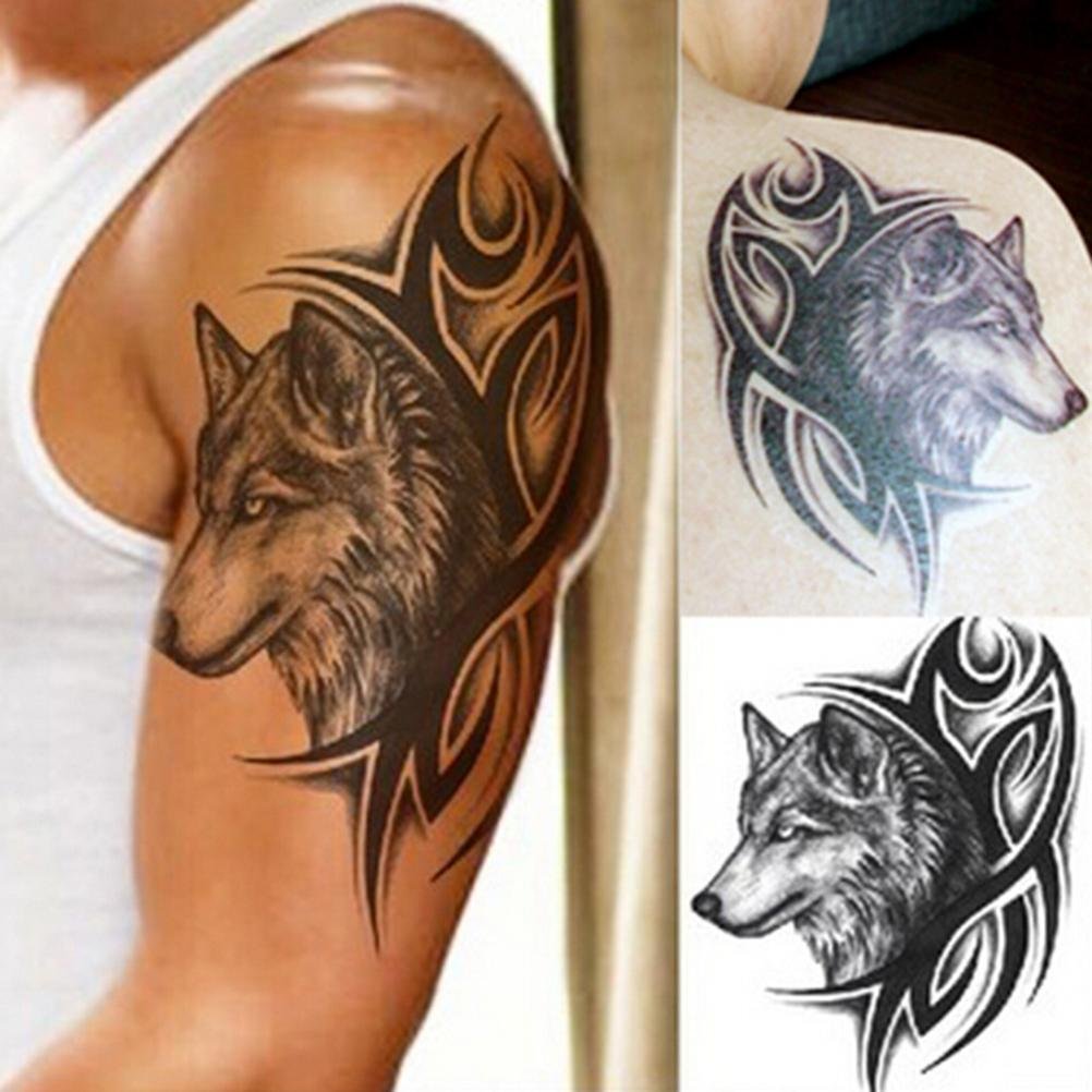 S.A.V.I 3D Temporary Tattoo Waterproof Sticker Beautiful Black Big Wolf Face Popular New Designs Size - 21x15cm (820)
