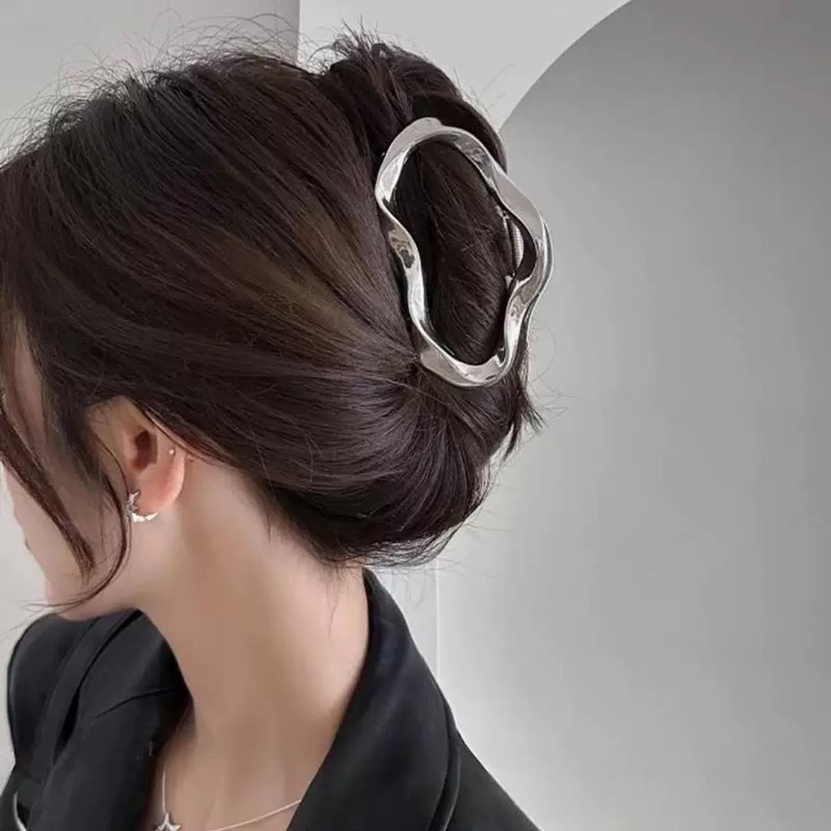 S.A.V.I Metal Hair Claw Clip 11 cm | Silver Wavy Hollow Design Strong Grip Hair Clutcher for Women | Korean Style Elegant Hair Accessory for Thick Long Hair