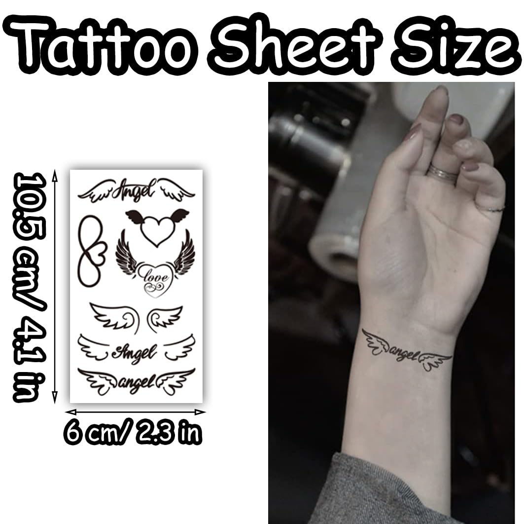 S.A.V.I 5 Sheet Black Temporary Tattoos for Women & Girls – Cute Small Heart, Angel Wings, Love Designs – Waterproof, Non-Toxic Skin Stickers for Hand, Wrist, Arm – 10.5x6cm (56)