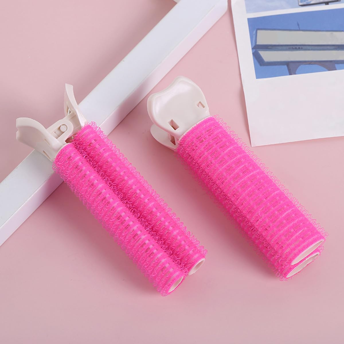 S.A.V.I 2 Pcs Pink Hair Root Volumizer Roller Clip Set for Women & Girls, Self-Grip Bangs Curler Puff Clips, Lightweight Hair Styling Tool for Fluffy Volume, Root Lift & Salon Look