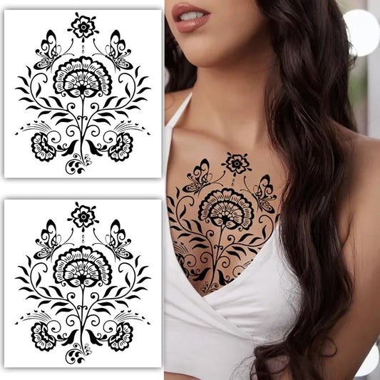 S.A.V.I 2PCS Floral  Butterfly Temporary Tattoo Stickers - Folk Art Inspired, Unisex, 22x15cm  Amazon.in Beauty