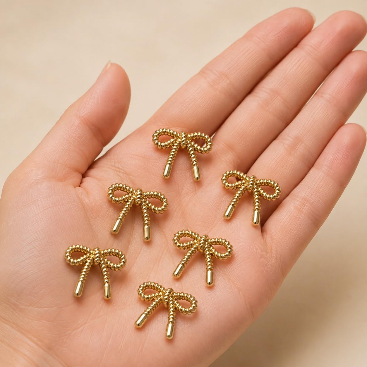 S.A.V.I Golden Bow Buttons for Dresses 20mm, Set of 6 | Gold-Tone Shank Fasteners, Rope-Knot Design, Women's Garments, Decorative Embellishments