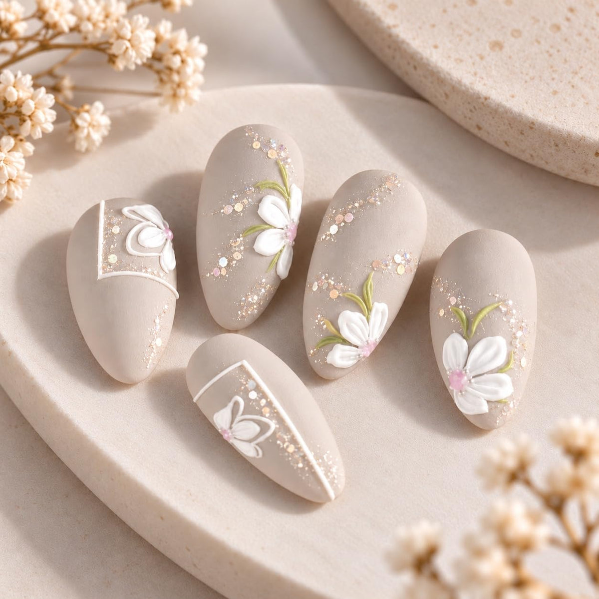S.A.V.I 5D Floral Nail Art Stickers Self Adhesive 3D Flower Decals | Set of 3 Sheets, Embossed Patterns, Black Accents, 6 x 10 cm, DIY Manicure