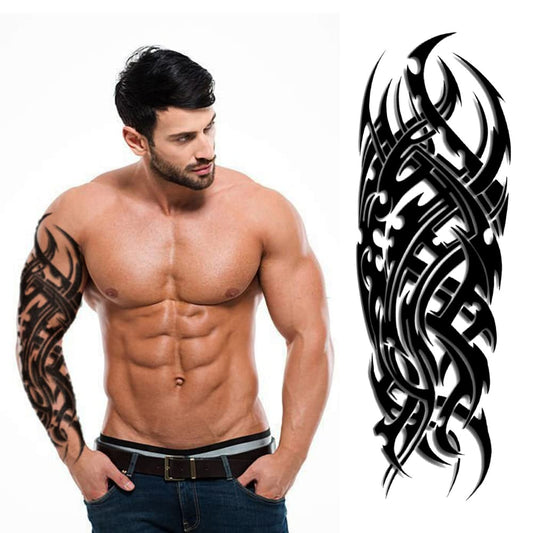 S.A.V.I Full Arm Tattoo, Totem Tribal Black Stylish Temporary Tattoo Sticker, Size 48x17CM