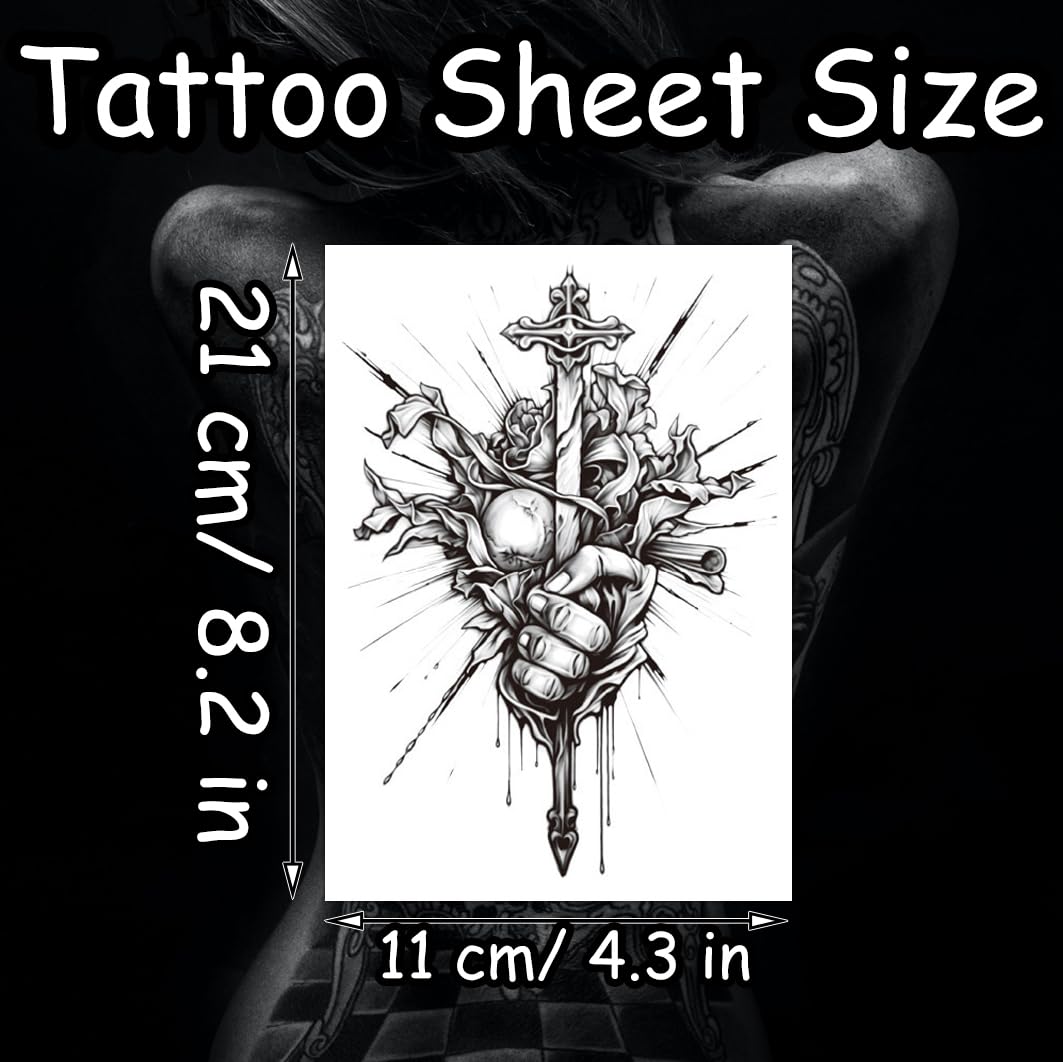 S.A.V.I 1 Pc Temporary Tattoo for Men – Bold Black Sword & Hand Design, 21x11 cm | Waterproof, Long-Lasting, Non-Toxic Tattoo Sticker for Arm, Shoulder | Safe Skin Art for Party, Fashion Look