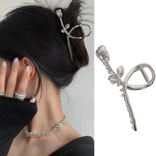 S.A.V.I Silver Metal Rose Hair Clutch Clip for Women  Girls | Elegant Floral Design | Strong Grip  Durable | Stylish Hair Accessory for Wedding, Party  Daily | Rose Gold Finish