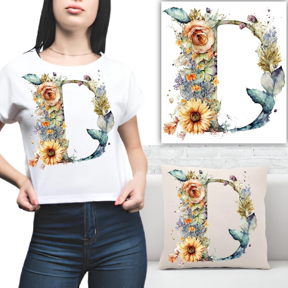 S.A.V.I 1PC Floral Alphabet Iron-On Patch – Washable Heat Transfer Sticker for DIY T-Shirts, Jeans, Pillows, Backpacks, Hats – Easy Applique with Beautiful Flower Design – Clothing  Accessories Patch (D)