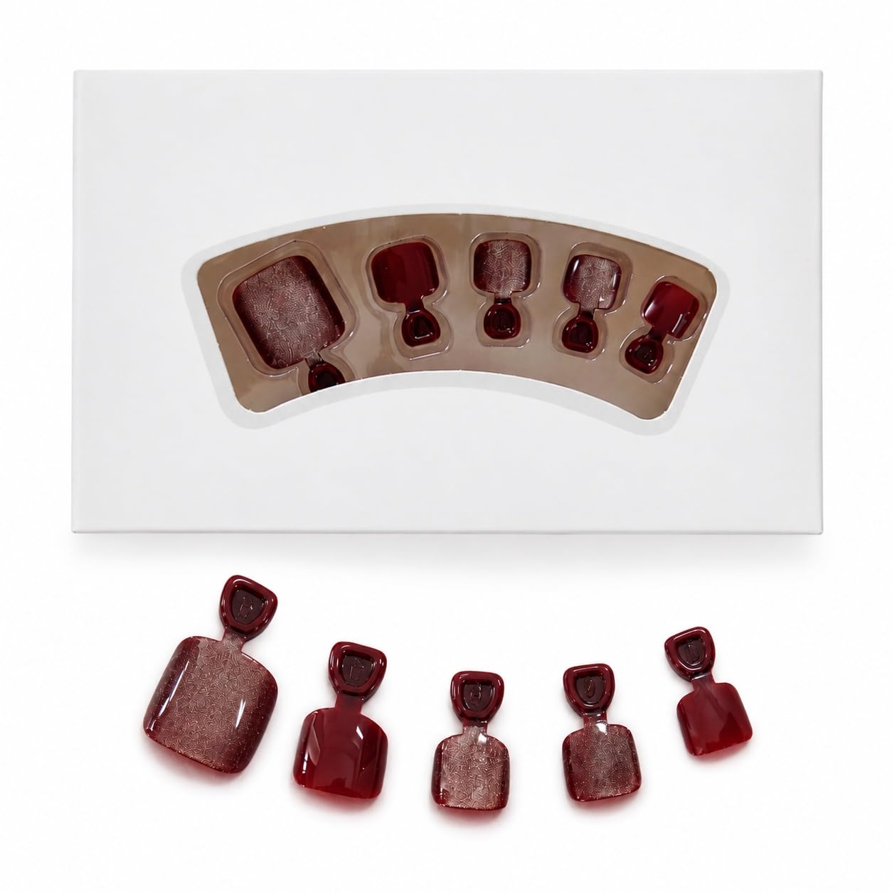 S.A.V.I Wine Red Cat Eye Press on Toenails 24 Pcs | Glossy Square False Toe Nails with Glue & Adhesive Tabs, Natural Fit, DIY Pedicure Kit for Women