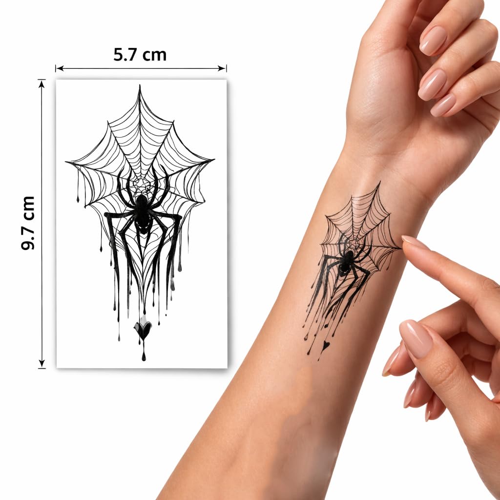 S.A.V.I 30 Sheets Black Spider & Skull Temporary Tattoos (5.7 x 9.7 cm) – Gothic Web, Evil Eye, Horror Body Art Stickers – Waterproof, Non-Toxic Fake Tattoo for Men Women, Wrist Arm Ankle (#317)