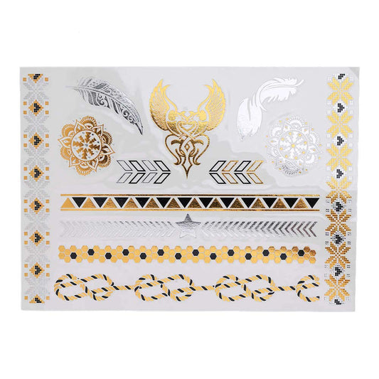 S.A.V.I 3D Temporary Tattoo Golden and Silver Metallic Sticker Sword In Rose Birds Deer Design Size 21x15cm - 1pc. (115), Gold, 22 g