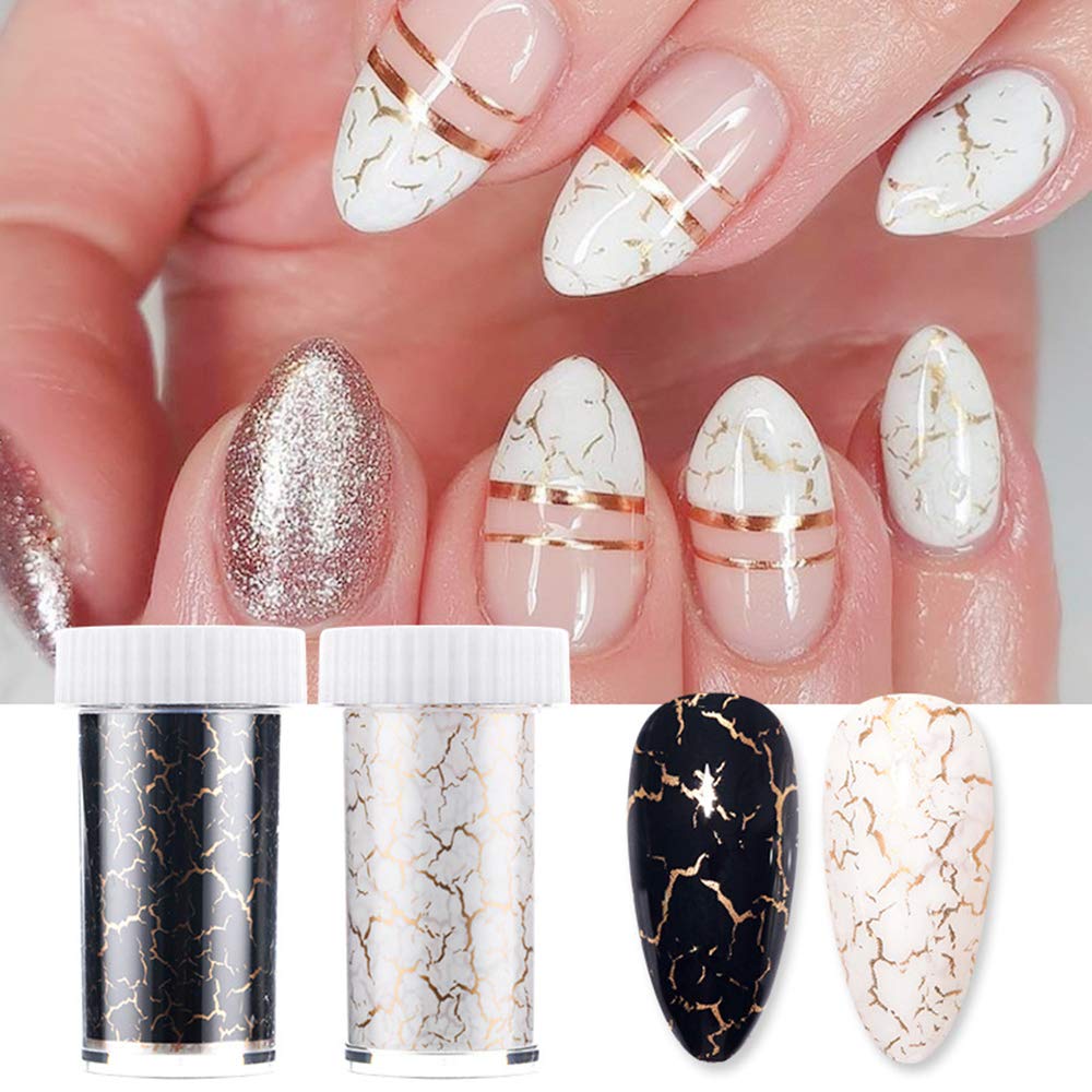 S.A.V.I DIY 2pcs. Rolls Nail Foil Transfer Sticker Holographic Nail Decoration, Laser Black  White Marble Nail Foil Wraps Decal for Fingernails Women