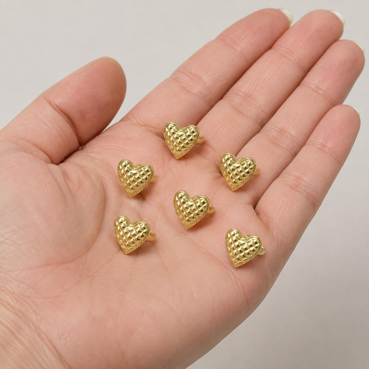 S.A.V.I Golden Heart Shape Sewing Buttons 11mm Pack of 6 | Quilted Shank Fasteners, DIY Crafts, For Blazers & Jackets, Decorative Embellishments
