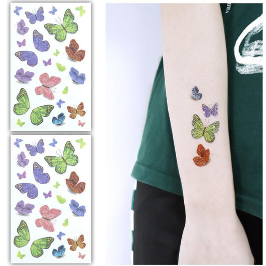 S.A.V.I 2 Sheets Glittery Butterfly Temporary Tattoo Stickers, Multi-Color (Green, Purple, Pink, Blue, Orange), Waterproof, Skin-Safe, Easy to Apply  Remove – Festivals, Parties  Gifts