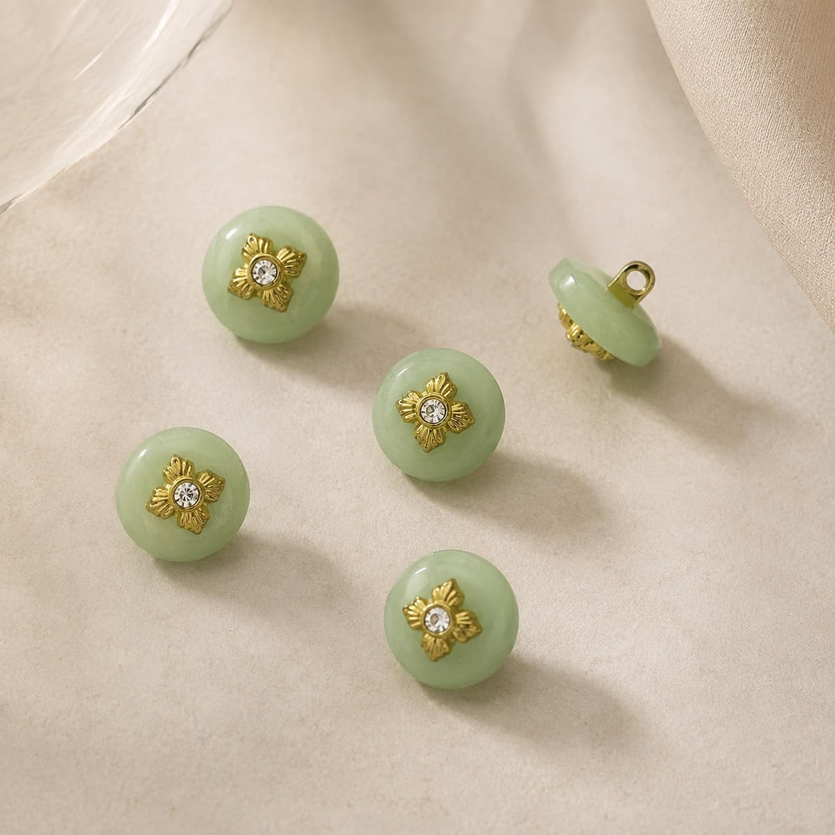 S.A.V.I Crystal Shank Buttons Jade Green 11mm Round Set of 5 | for Blouse & Kurti, Saree & Cardigan, DIY Sewing Crafts, Decorative Embellishments, Women's Buttons