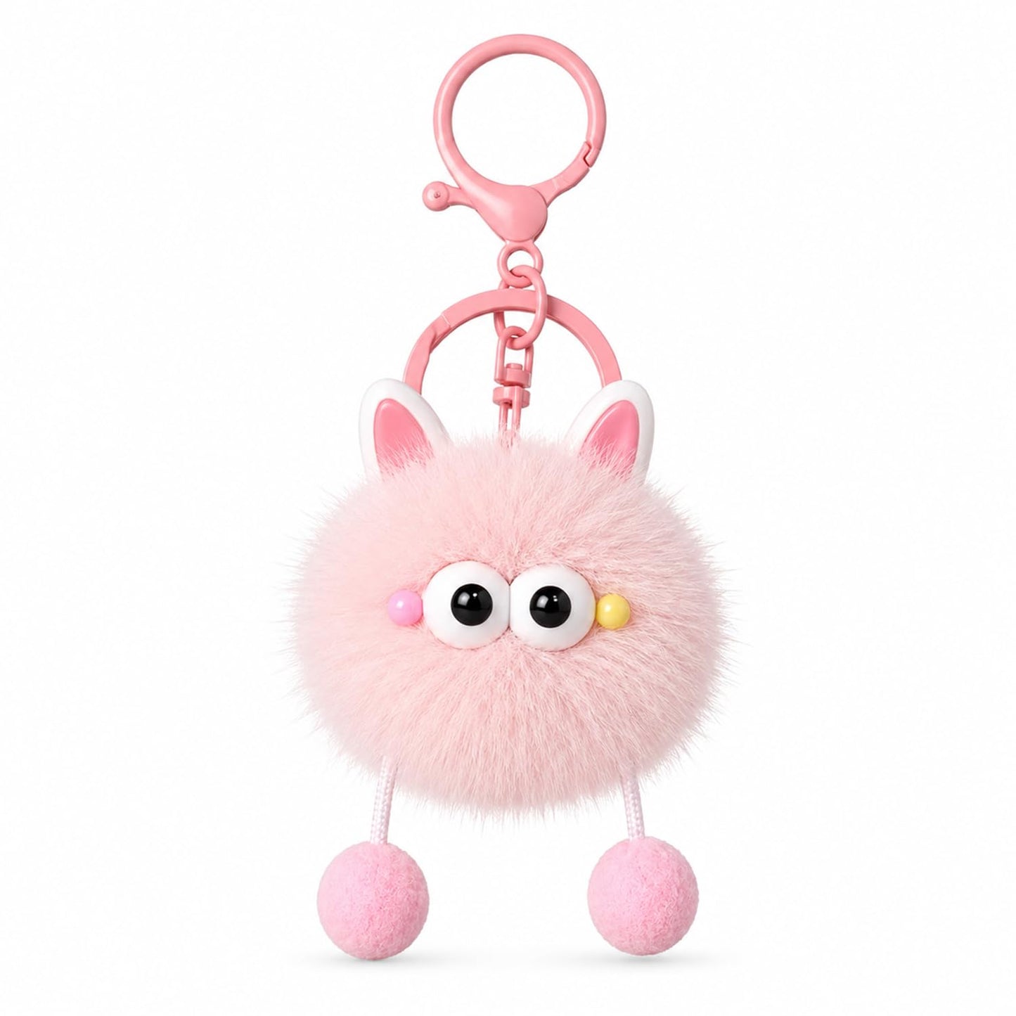 S.A.V.I Cute Plush Pom Pom Keychain for Bags & Keys, Pink Bunny Charm, Soft Faux Fur, 14 x 4 cm Hanging Accessory, Lightweight Gift for Women Girls, Backpack Purse Car Key Ring