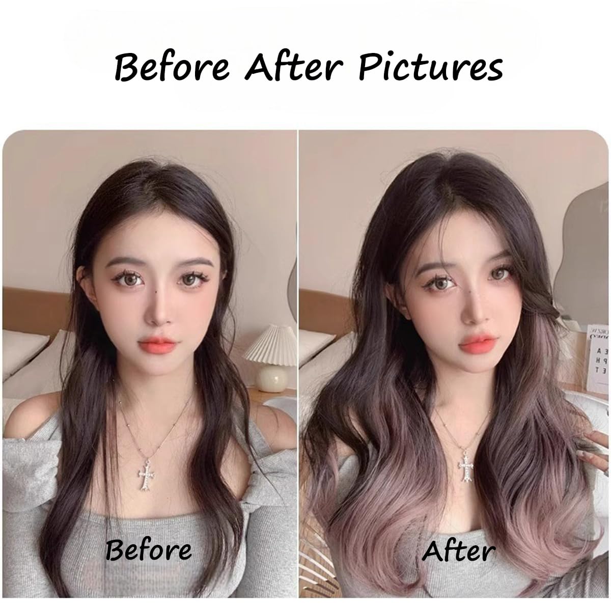 S.A.V.I 50cm Wavy Clip-In Hair Extension for Women | Natural Black & Dusty Pink Blonde Highlights | Dual-Tone Ombre Synthetic Hairpiece | Volumizing Half Head Long Hair Extension