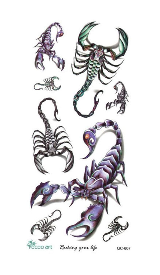 S.A.V.I Temporary Tattoo For Girls Men Women 3D Scorpions Sticker Size 20x10CM - 1PC.