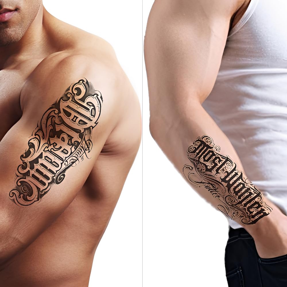 S.A.V.I 3 Sheet Chicano Script Temporary Tattoo Stickers – Waterproof, Safe & Non-Toxic Body Art, Stylish Black Calligraphy Design for Men & Women, Easy Apply & Remove, 21x10cm