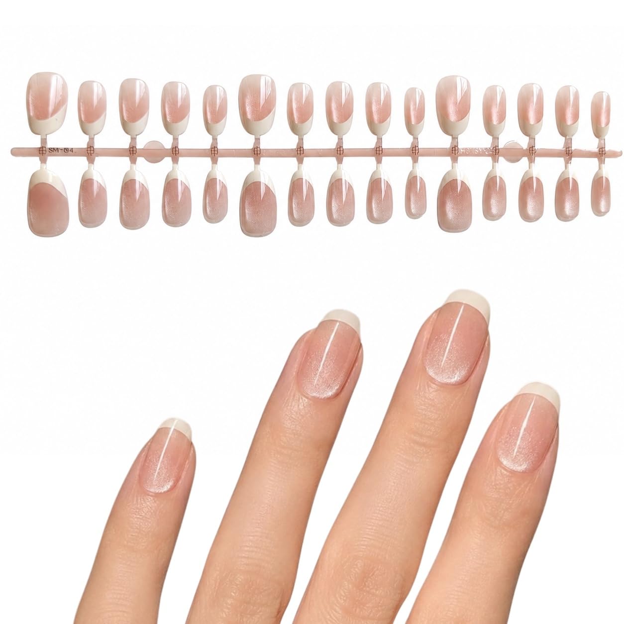 S.A.V.I Press on Nails Short Round Peachy Nude Shimmer 30 Pcs
