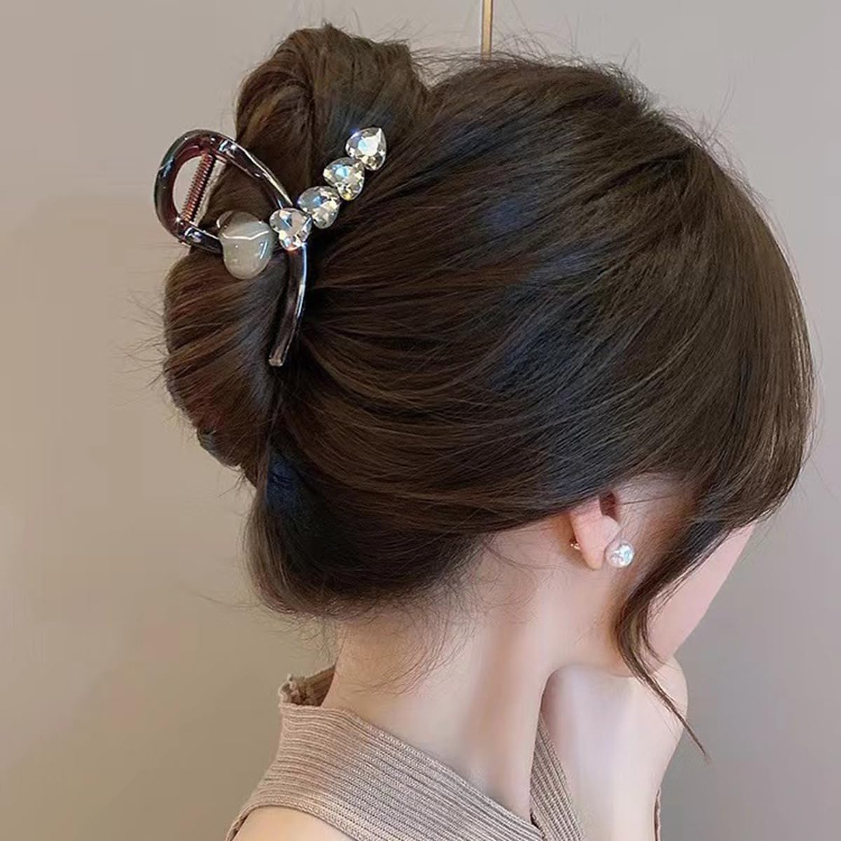 S.A.V.I Women’s Brown Crystal Heart Hair Claw Clip 8cm Premium Acrylic Tortoise Shell U-Shaped Hair Clutcher with Strong Grip for Stylish Daily & Party