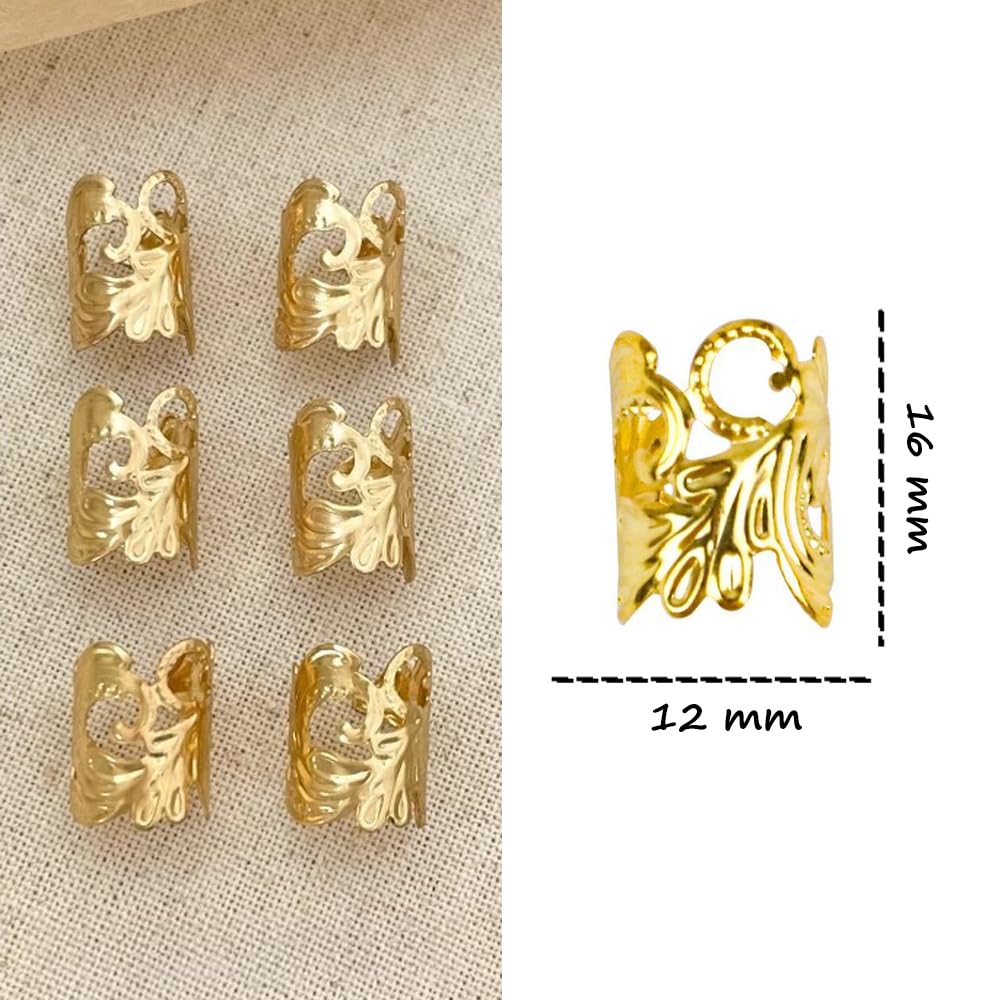 S.A.V.I 6 Pcs Gold Plated Hair Ring Clips for Women | 16x12mm Leaf Design Metal Cuffs for Braids, Dreadlocks & Party Hairstyles | Stylish Hair Accessories for Girls & Women