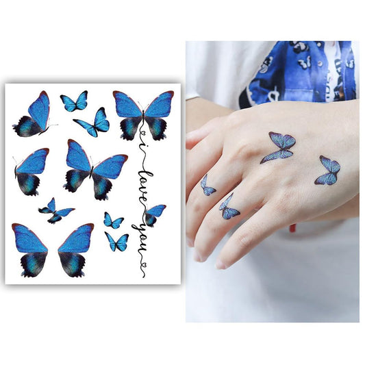 S.A.V.I Glitter Blue-Black Butterfly Tattoos – 'I Love You' Waterproof Sticker for Face  Body