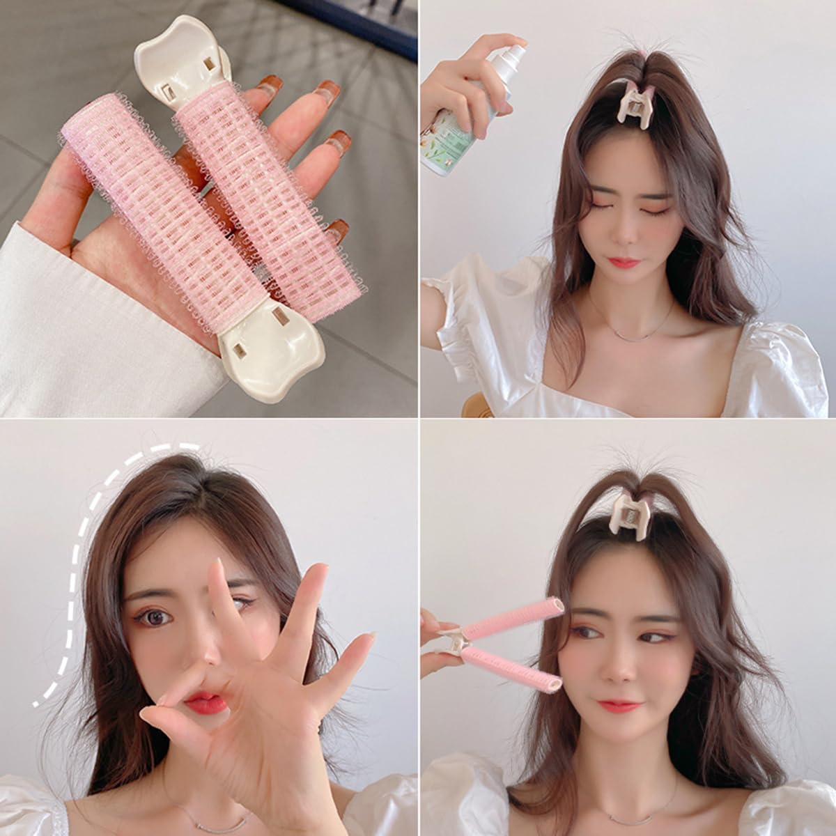 S.A.V.I Pink Hair Volumizing Roller Clip for Women | 2 PCS Long Cylindrical Velcro Curlers with Clamp | Lightweight Self-Grip Bangs Lifter & Root Volume Styling Tool