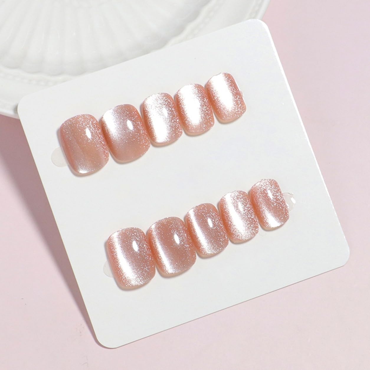 S.A.V.I Press on Nails Short Square Peach Champagne Shimmer 24 Pcs