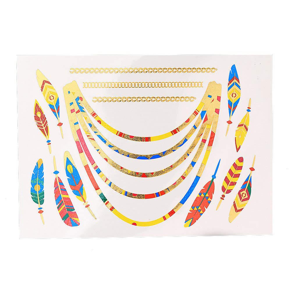 S.A.V.I 3D Temporary Tattoo Golden and Silver Metallic Sticker Virtual Beach Necklace With Leaves Design Size 21x15cm - 1pc. (85), Gold