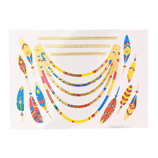 S.A.V.I 3D Temporary Tattoo Golden and Silver Metallic Sticker Virtual Beach Necklace With Leaves Design Size 21x15cm - 1pc. (85), Gold