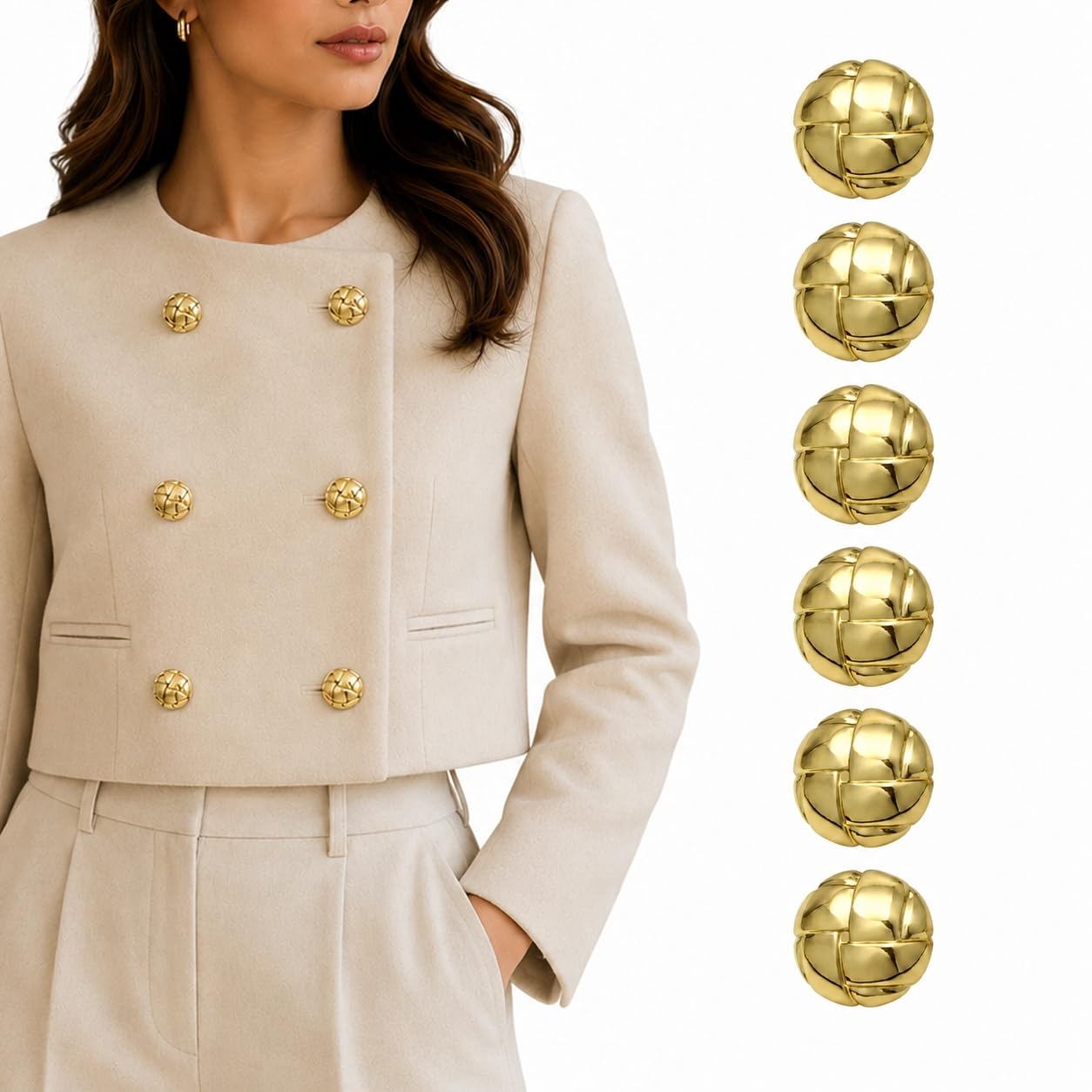 S.A.V.I Golden Buttons for Blazer 15mm, Set of 6 | Woven Knot Shank, Polished Metal Finish, Sewing Replacement, For Jackets & Coats, Craft Accessories